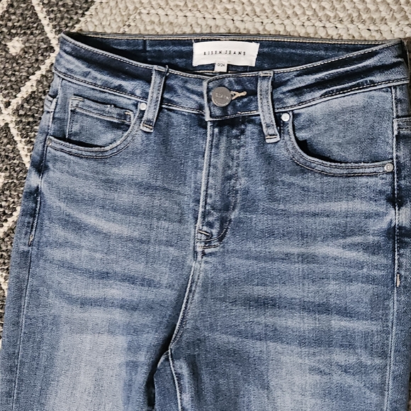 Risen Jeans High Rise Vintage Inspired Bell Bottom Distressed Split Hem 0 24 - Picture 6 of 17